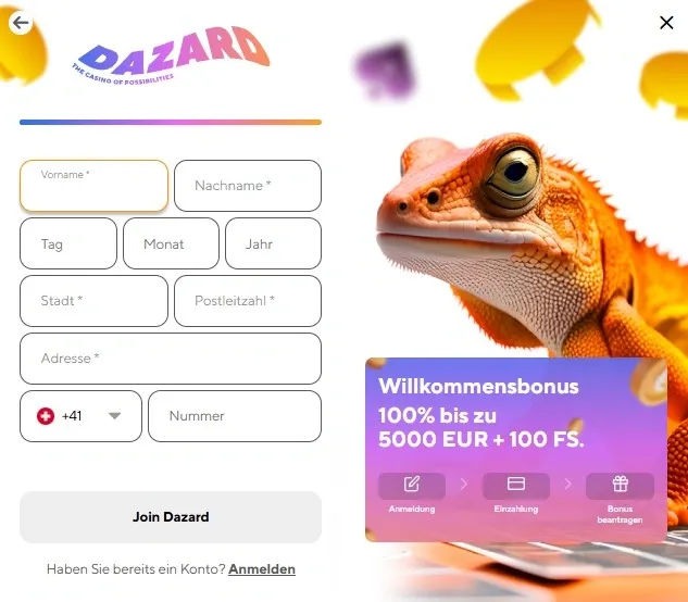 Dazard Casino neukunden registrierung